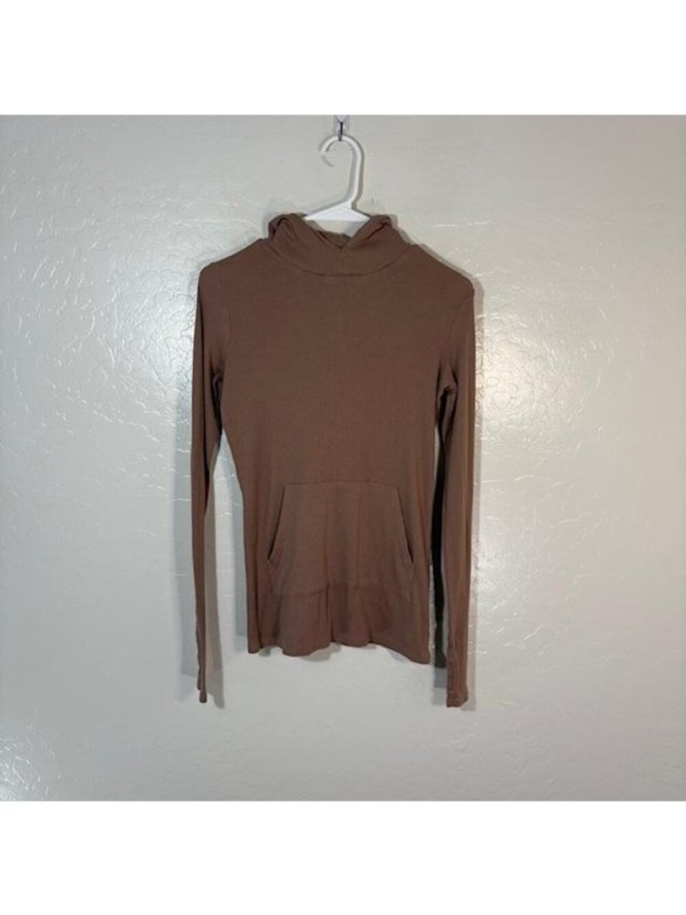 Commando Hoodie Shirt Womens Small Brown Ribbed Pima Modal Kangaroo Pocket